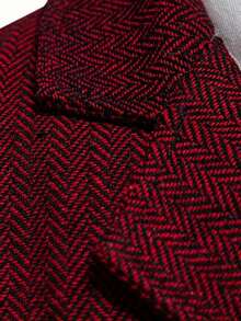 New Men's Herringbone Tweed Waistcoat, Vintage Lapel Chain Decor Vest - Burgundy - View 5