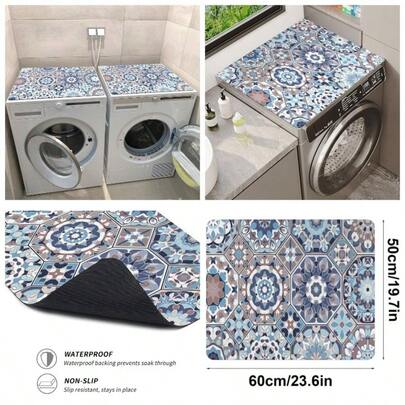 - Cubierta superior para lavadora, almohadilla antipolvo para lavadora, 23.6x 19.6 pulgadas, mandala a cuadros para la parte superior, protector superior antideslizante para lavadora estilo