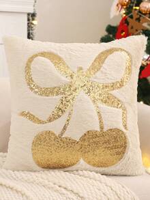 1 pieza/2 piezas Funda de cojín decorativo navideño, bordado de lentejuelas doradas de cereza navideña, decoración rústica para sala de estar y dormitorio, regalo navideño