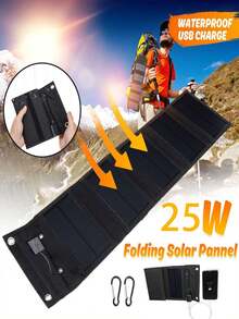 Monocrystalline Silicon Portable Solar Charger Panel, Featuring 5 High-Efficiency Photovoltaic Cells For Fast Charging, Specially Designed For Outdoor Emergency Use, Foldable For Storage In Carry Bag