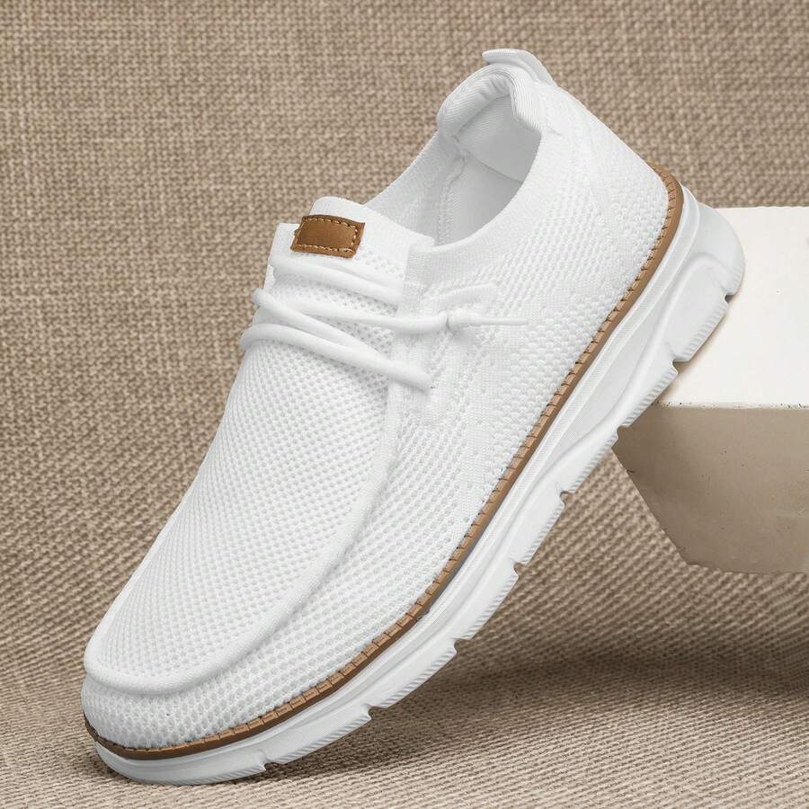 Mens Casual Slip In Boat Shoes Fashion Lightweight Slip On Loafers Walking Dress Sneakers Work Mesh Oxfords Soft Sole - trắng - Xem 1