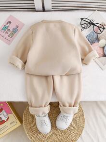Chatreadl 2pcs/Set Young Boys Long Sleeve Sweatshirt With 3D Bear Graphic And Solid Color Pants Set, Minimalist Style, Comfortable For Spring, Autumn And Winter - Apricot - View 6