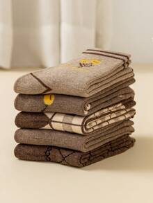 1/3/5双女士中长袜，适合秋冬季节，厚款毛圈保暖袜，花朵图案女士袜子 - 彩色 - 查看 11