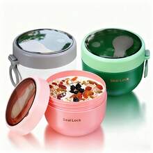 Oatmeal Container With Lid, Portable Overnight Oatmeal Cup With Spoon, Leak-Proof Plastic Yogurt Cup, Yogurt & Oatmeal Breakfast Container, Dessert & Snack Container, Christmas/New Year New Arrival - Multicolor - View 4
