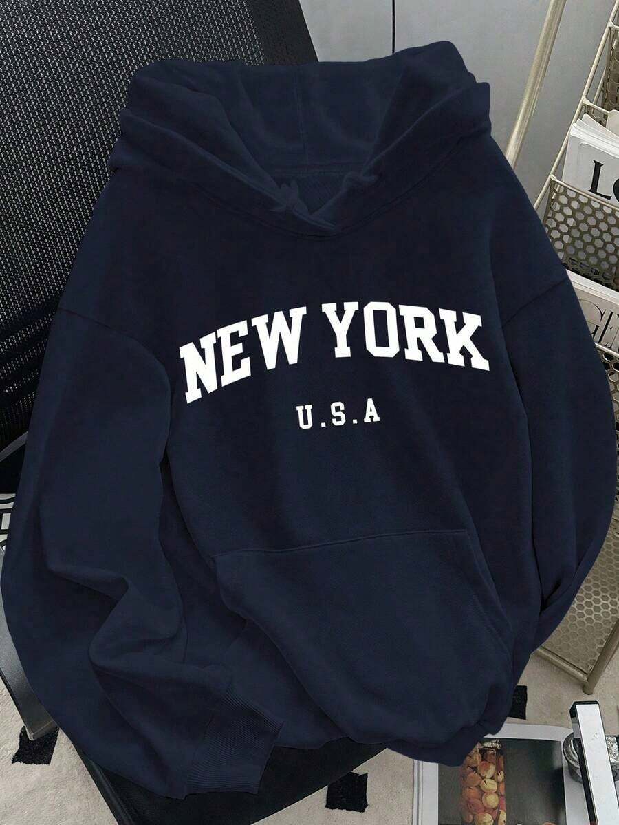 Hoodies For WomenWomen's Casual Loose Fit Turtle Print Drop Shoulder Long Sleeve Hoodie Sweatshirt, Autumn, ChristmasLoose And Comfortableed Hardy Clothes - 藏蓝色 - 查看 1