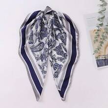 WENLOOY Square Satin Silk Feeling Hair Scarf Headscarf For Women/Men's Necktie Silk Bandanas Pocket Squarehalloween - 30502-c 藍色花卉 - 查看 3