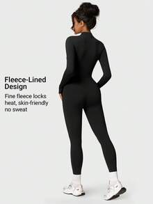 VOYJOY Women Fleece Long Sleeve Zipper Jumpsuit Zip Up Romper Bottom Pants Bodysuit Bodycon Sexy One Piece Winter Skiwear  Winter Clothes Winter Clothes Winter Clothes For Women Gym Clothes Women - 黑色 - 查看 3