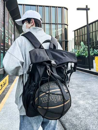 Mochila multifuncional con enrollable superior para hombres, mochila de gran capacidad para baloncesto, mochila para motocicleta, mochila compacta para ciclismo, senderismo, viaje, mochila para portátil, bolsa para casco de motocicleta