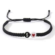 1PC/Fashion Accessories Style/Minimalist Bracelet/Black Background, White Letters, Red Dripping Heart, Black Jewelry Rope Woven Flat Knot Bracelet/Letters A-Z Double Rope, Woven Flat Knot Bracelet, Friendship Jewelry, Gender Adjustable Neutral Design, Versatile Single Item Accessory