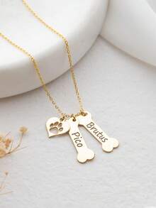 1 pieza Collar con colgante con forma de hueso con huella de mascota personalizada, colgante con forma de corazón, collar con nombre, joyería personalizada, collar unisex, collar personalizado, collar con nombre, se pueden personalizar de 1 a 3 nombres, regalos de Navidad personalizados, regalos de Halloween, regalos de cumpleaños, regalos para amantes de las mascotas, adecuado para regalos personalizados para familiares y amigos - Multicolor - Ver 7