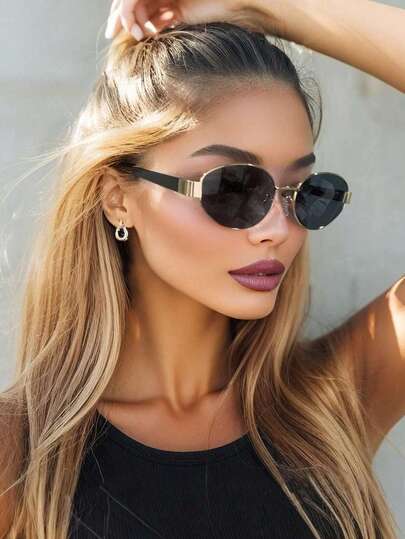 Ladies' Retro Small Frame Oval Metal Frame Colored Glasses, Personalized Hot Girl Fashion Glasses, Elegant Accessories, Suitable For Daily Use