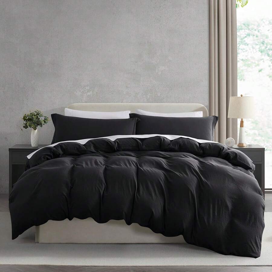 Soft Prewashed California King Duvet Cover Set, 3 Piece, Zipper Closure, 104x98 Inches Duvet Cover And 2 Pillow Shams - No Comforter,  In 2025 - Black (No Comforter) - View 1