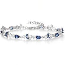 Crysdue Wedding Bridal Link Bracelet Brides Bridesmaids, Marquise Cubic Zirconia Tennis Bracelets Women Prom Jewelry - 02_藍色,銀色 7.5-9.1英寸 - 查看 12