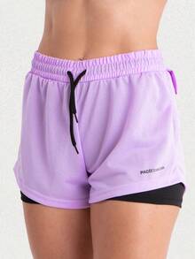 Women's 2-In-1 Dryfit Gym Shorts Kit: 3 Double Shorts For Training, Hiking And Other Sports - Negro+Blanco+Lila - Ver 3