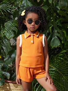 Young Girls Polo Co-Ords - Camel - View 3