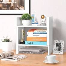 Desktop Shelf Organizer - Adjustable Wood Desktop Bookshelf, Table Top Shelves, Desk Book Organizer Office Supplies And Home Dcor White - ban đầu - Xem 6