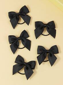 5pcs Kids/Youth Black Bow Hair Ties, Suitable For Everyday Use - Black - View 5