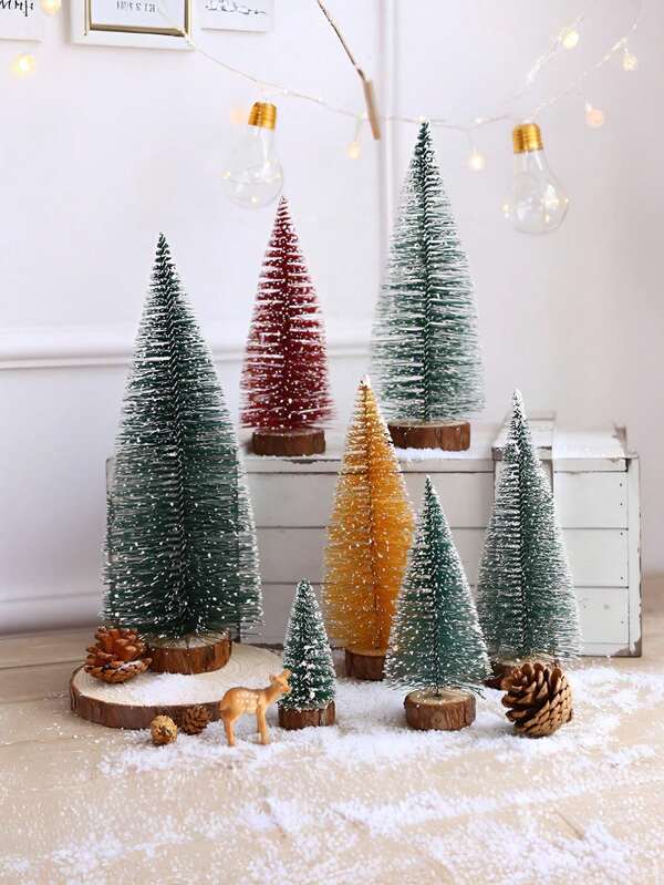 1pc Christmas Christmas Tree With White Snow And Pine Needles, Mini Pine Needle Christmas Tree, Display Item For Window Desks, Christmas Decorations