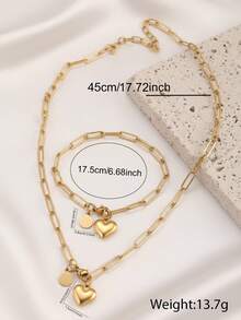 2pcs/Set Necklace And Bracelet Jewelry Set, Stainless Steel Material, Fashionable And Romantic Design, Suitable For Most People, Heart And Round Pendant Decor, Ideal For Valentine's Day, Dates, And Spring Daily Wear