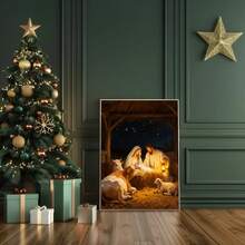 1 Stück Wandkunst Bild Weihnachtskrippe Rustikale Heilige Familie Drucke Leinwandbilder Sakrale Krippe Feiertags Poster Christliche Weihnachtsdekoration für Schlafzimmer, Wohnzimmer, Büro, Bauernhaus Raumdekoration, Geschenk für sie, ungerahmt oder gerahmt