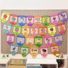 26PC26 Alphabet English Picture Book Hanging Flag Early Education School Corridor Hanging Small Colorful Flag Classroom Wall Letter Decoration Party Decoration (Some May Have Random Flaws)