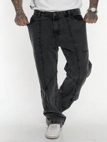 Men's Oversized Wide Leg Jeans Without Elastane - Negro - Ver 5