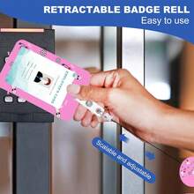 1pc (Badge Clip + Card Holder) Cute Bowknot Women ID Badge Reel, Retractable Badge Scroll With Clip, Easy Name Card Holder, Teacher/Medical Assistant Badge Reel, ID Card Protector, Vertical Business ID Card Holder, Gift For Office Workers, Nurses, Social Workers - Multicolor - View 5