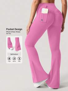 YEOREO Flare Leggings With Pockets For Women Butt Lifting Gym Yoga Leggings Flare Leggings Joggers For Women Summer Clothes For Women - 海棠粉 - 查看 7