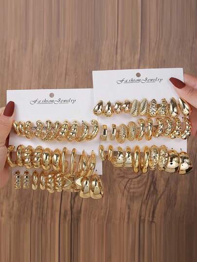 Set de 5-15 pares de aretes de moda exagerados con baño de oro, gota de agua, moneda vintage, geométricos, acrílicos, surtido al azar, adecuado para mujeres, Día de la Madre, San Valentín, Navidad, uso diario