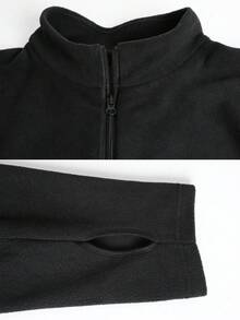 女士秋冬运动外套，修身长袖上衣，柔软舒适的羊羔绒领拉链设计，适合健身、跑步、通勤和日常休闲穿着。 - 黑色 - 查看 7