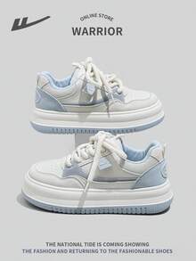 WARRIOR 1 双女式休闲帆布运动鞋，前系带设计，厚底，防滑软底，低帮户外运动休闲白鞋