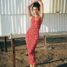 Printed Women's Fashionable Sexy Vest Sleeveless Deep V-Neck Street Decoration Long Vest Robe Women Elegant Tight Clothing Party - màu đen - Xem 4