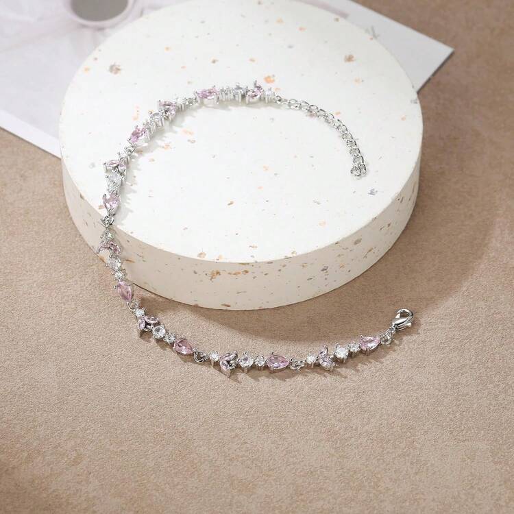 Crysdue Wedding Bridal Link Bracelet Brides Bridesmaids, Marquise Cubic Zirconia Tennis Bracelets Women Prom Jewelry - 02_藍色,銀色 7.5-9.1英寸 - 查看 5