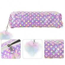 Purple Glitter Pencil Box Shiny Pencil Box Storage Pen Case Cosmetic Bag MultiPurpose Pens Pouch Pen Pouch Organiser With Zipper For Daily Work 1Pcs