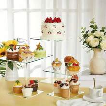 Đế bánh Acrylic, Tháp trưng bày món tráng miệng nhiều tầng, Đế bánh cupcake trong suốt hình tròn/vuông có thể tháo rời, Món tráng miệng trong suốt bằng Acrylic, Bánh nhỏ, Giá trưng bày bánh quy cho đám cưới, tiệc tùng - Trong sáng - Xem 3