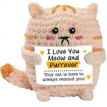 1pc Handmade Crocheted Desktop Decor Figurine, Cute Cat Animal Shape, Birthday Gift For Best Friend, Girlfriend, Sister, Mom, Grandma, Coworker, Family, Positive Vibes, Party, Halloween, Christmas, Appreciation, Plush Doll, Small Gift