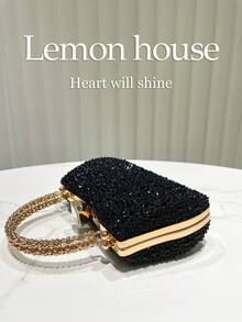 1 szt. Czarna, błyszcząca, luksusowa kopertówka z kryształkami, elegancka, formalna torebka, odpowiednia na wieczorne przyjęcie, wesele, galę, festiwal, uroczystość - Czarne - Zobacz 7