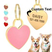 定制心形宠物身份牌，纯色宠物项圈牌，可刻字，防丢，适用于猫狗，节日风格，心形吊坠，情人节礼物，心形宠物牌 - 彩色 - 查看 9