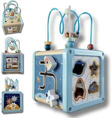 Cubo Montessori para Enseñanza| Juguete de laberinto educativo| Cubo de Actividades de Madera| Juguetes educativos adecuados para niños y bebés.| Cubo de Actividades Montessori 5 en 1 Espacio - 1 - Ver 8