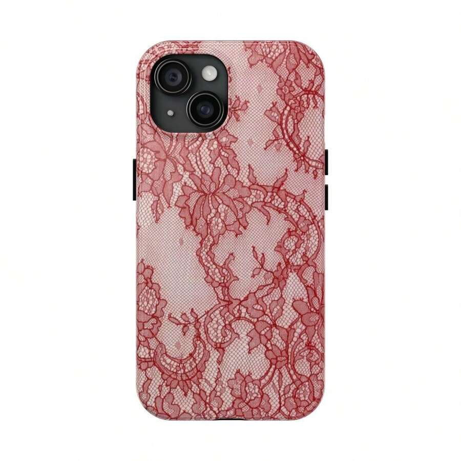 Red Lace Print Phone Case, Cool Girl Aesthetic, Glossy Phone Case, Faux Lace, Red Lace Protection - Màu hỗn hợp 1 - Xem 1