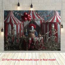 2D Flat, 1 Piece Circus Carnival Clown Birthday Party Background - Durable Polyester Fabric With Red And White Striped Tent, Balloons, And Skulls, Suitable For Halloween, Birthday Decorations - Indoor/Outdoor Use, No Electricity Required, Carnival Theme Party Decoration, 2D Flat - 彩色 - 查看 10