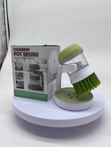 1PC Press-Type Kitchen Dish Brush With Handle, Kitchen Scrub Brushes For Cleaning, Dish Scrubber With Nylon Bristles For Sink, Pots, Pans, Grease Cleaner For Pots Pans & Dishes Multipurpose Cleaning Tool,Bottle Brush,Kitchen Accessories