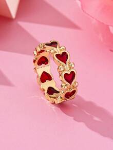 1 件简约、可爱、可爱的欧美风格金属合金透明红色滴水心形戒指，红色心形情人节戒指，适合日常佩戴、社交、派对、公关、情人节礼物、情侣礼物、妈妈、母亲、母亲节、礼物 - 紅色 - 查看 7