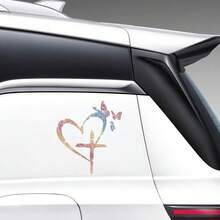 Shiny Heart Cross Butterfly Vinyl Sticker-Perfect For Cars, Trucks, Walls, Laptops, Etc.-Adhesive, Reusable, Sparkling, Birthday Gifts, Family, Friends, Gifts