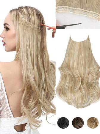 Extensiones de cabello sintético ondulado y con capas, con hilo invisible y ajustable, con 4 clips seguros para uso diario de las mujeres