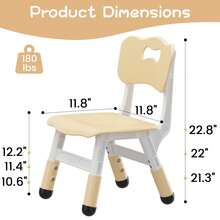 Silla Ajustable para niños (2 Piezas), Silla de 3 Niveles de Altura Ajustable, Silla de plástico para Interiores y Exteriores, para niños de 2 a 8 años de Edad, Familia, Escuela, hogar - Beis - Ver 2