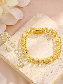 2 pezzi Set di braccialetti alla moda e minimalisti in filo di telefono con strass, adatti per l'uso quotidiano delle donne