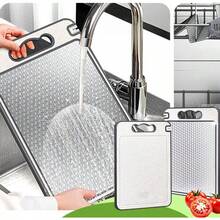 优质不锈钢切菜板，双面厨房砧板，内置磨刀器和蒜泥器，防滑硅胶包裹，可用洗碗机清洗，最佳礼物之选 - 米色 - 查看 13