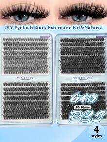 640 件 D 卷睫毛簇套装 DIY 睫毛延长套装 单根睫毛延长套装，30D+40D+60D+80D 10-16 毫米，带簇睫毛、睫毛粘合和密封、睫毛卸妆睫毛镊子。 - 彩色 - 查看 4