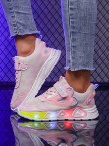 Girls Casual Cute Low-Top Mesh Sneakers With LED Lights, Breathable Non-Slip Running Shoes, Suitable For All Seasons - Pink - View 9